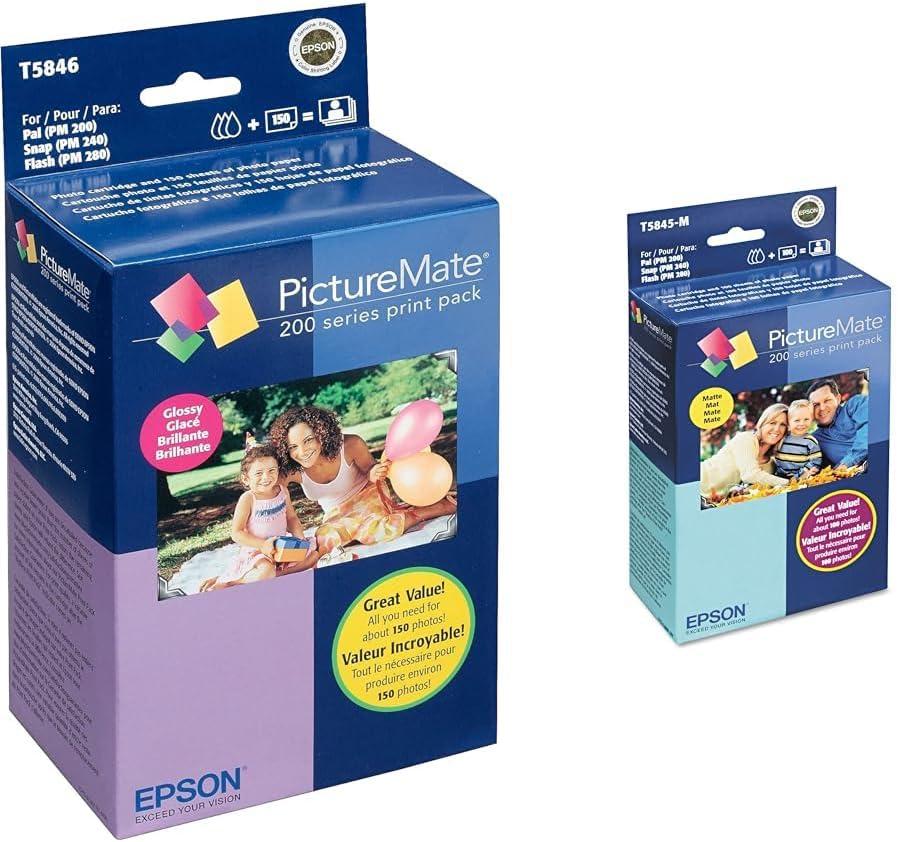 EPSON T584 Glossy Photo Paper & Ink Combo Pack with T5845-M Matte Photo Paper & Ink for PictureMate Printers