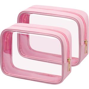 TSA Toiletry Bag Clear Makeup Bag Travel Essentials Cosmetic Bag for Men and Women Pink 2Pcs