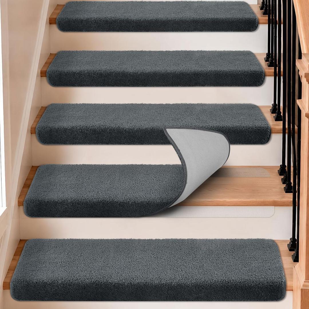 Bullnose Carpet Stair Treads for Wooden Steps Indoor, 15 Pcs 11"x30"