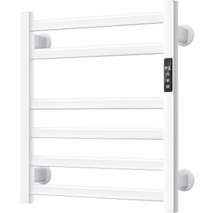Electric Towel Warmer Wall Mounted, 6 Bar Heated Towel Rack with Intelligent Timer & Temp Control, Plug-in/Hardwire, Left and Right Compatible