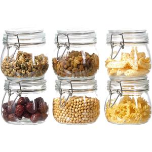 ODBCYWM 17oz Glass Food Storage Jars with Airtight Lids, Set of 6 Clear Preserving Seal Wire Clip Fastening Canisters for Kitchen Canning, Flour, Cereal, Pasta, Sugar, Beans, Pickling Jars 