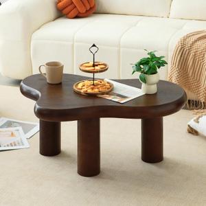 34"(L) Cloud Coffee Table, Modern Wood Coffee Table for Living Room, Accent Center Tables with 3 Legs, Small Tea Tables for Balcony, Patio, Bedroom, Walnut
