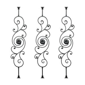 Balusters for Staircase Interior - Stair Railing Spindles, Iron Balusters Banister, Hollow Square, 1/2inch x 44inch, Intricate Flower Iron Balusters and Swivel Shoes (Pack of 3), Satin Black