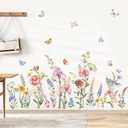 decalmile Spring Garden Flower Wall Stickers Wildflower Iris Butterflies Wall Decals Living Room Girls Bedroom Baby Nursery Wall Decor