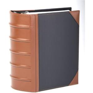 Executive Binder, English Leather 2 Tone with Stitching and Ribbed Spine, Heavy Duty 3 D-Ring, Black (3" inch, 1PK)