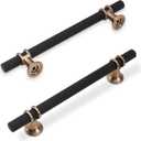 30 Pack 5 Inch Cabinet Pulls knurled Matte Black and Champagne Bronze Kitchen Cabinet Handles Aluminum and Zinc Alloy Drawer Pulls Solid Cabinet Hardware (5'' Hole Center(128mm))