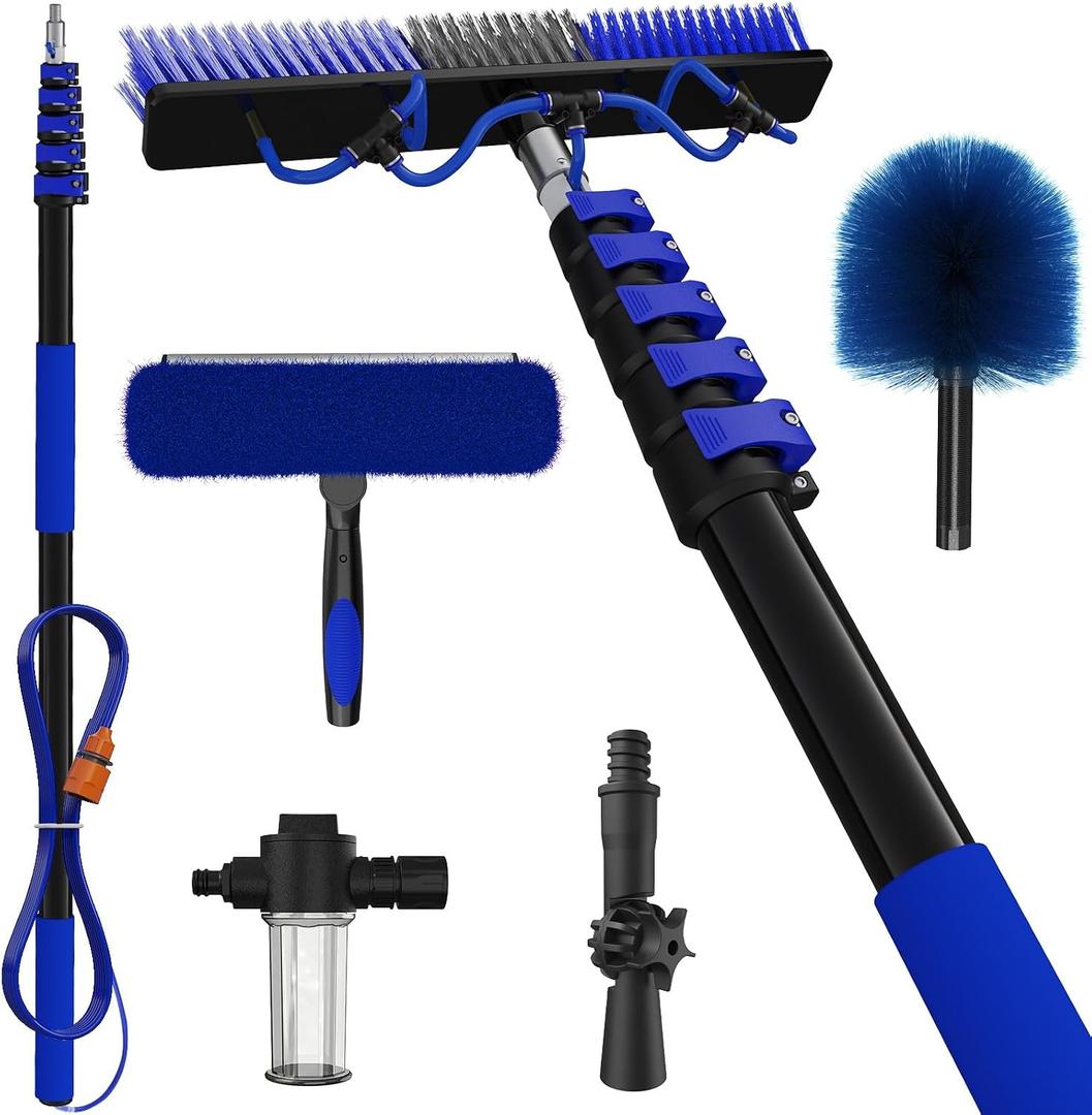 30Ft Reach Solar Panel Cleaning Brush Kit, Cobweb Duster, Squeegee for Roof, RV, Gutter, Boat, Deck