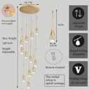 Modern Crystal Staircase Chandelier Gold 12-Lights, H120'' Large High Ceiling Spiral Dimmable LED Raindrop Foyer Entryway Light Fixture Remote Control, 12 Lights Small Crystal