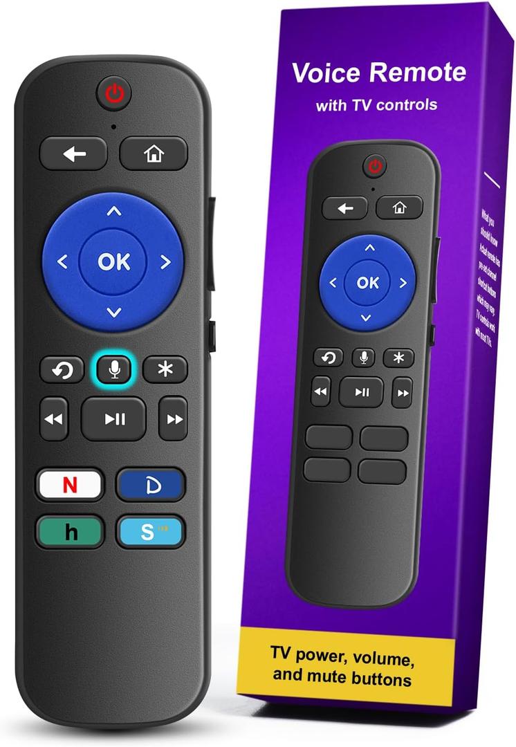 for Roku Voice Remote TV Control, for Roku Stick Remote Replacement, Streaming Players, Streaming Sticks, Audio and TVs, with 4 App Shortcut Keys