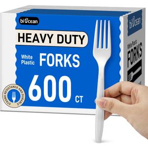 600Pack Disposable Plastic Forks Bulk White Heavy Duty Silverware - Value Pack Cutlery Set For Parties, Restaurant (600FORKS)