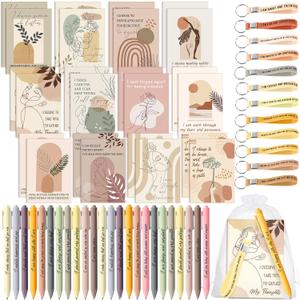 Mooliwe 24 Set Positive Affirmation Gift Set Gratitude Notebooks with Pens Keychains Small Bags Motivational Party Favors for Adult Women Coworkers Employee Group (Abstract)