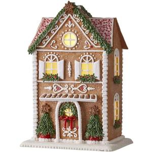 Raz Imports Gingerbread Lighted Christmas House with Trees 13 Inch