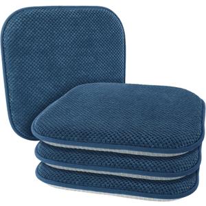 Blue Kitchen Dining Chairs Cushions Set of 4 Non Slip Foam Patio Seat Cushions Washable Soft Thick Pads Large Wooden Metal Tapered Chair Cushions,17" x 15"