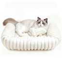 Square Cat Bed Orthopedic Pet Bed with Pillow Super Soft Rabbit Fur Small Dog Beds, Calming Plush Kitten Bed with Removable Washable Cover & Anti-Slip Bottom Bed for Cats self Warming