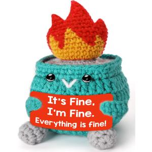 Emotional Support Crochet Dumpster Fire - Handmade Positive Plush, Funny Office Desk Cubicle Decor for Men & Women, for Coworkers Boss, Easter Christmas White Elephant, Its Fine