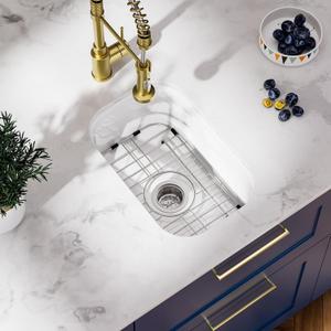 Davivy 13x19 White Bar Sink Fireclay, 13 Inch Dual-Mount Small Bar Prep Sink, Porcelain Single Bowl Design with Bottom Grid & Strainer