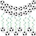 32 Pieces Soccer Party Decorations 2 Pcs Soccer Banner Garlands 30 Pcs Football Hanging Swirls Birthday Party Supplies for Kids Football Clubs Sport Theme Courtyards Offices
