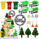 17PCS Garbage Truck Cake Topper Trash Truck Cake Decorations Trash Can Birthday Party for Trash Truck Waste Management Recycling Party Supplies