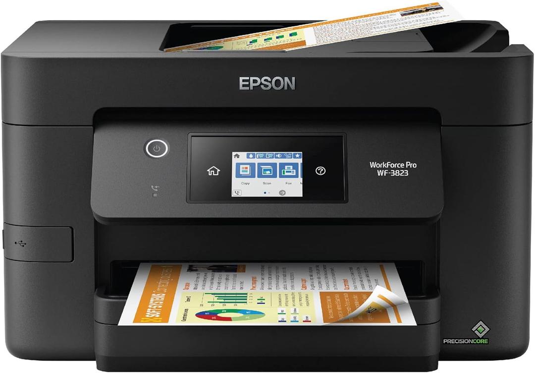 Epson Workforce Pro WF-3823 Wireless Color All-in-One Inkjet Printer, Black - Print Scan Copy Fax - 2.7" Touchscreen, 21 ppm, 4800 x 2400 dpi, Auto 2-Sided Printing, 35-Sheet ADF, 8.5 x 14, Ethernet