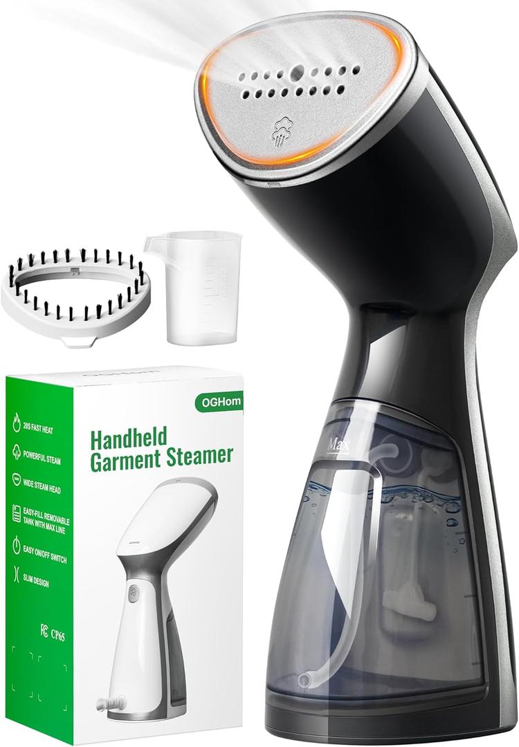 OGHom Portable Travel Handheld Steamer for Clothes, Garment Wrinkle Remover, 1000W Strong Penetrating Fabric Steamer, for Home, Office, Travel (ONLY FOR 120V) - Black
