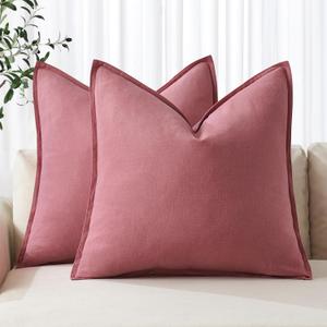 MIULEE Decorative Linen Pillow Covers 24x24 Inch Cranberry Red Boho Farmhouse Neutral Couch Throw Pillows for Bed Pack of 2 Accent Outdoor Pillowcase Modern Sofa Cushion Livingroom Home Decor (24" x 24" (Pack of 2))