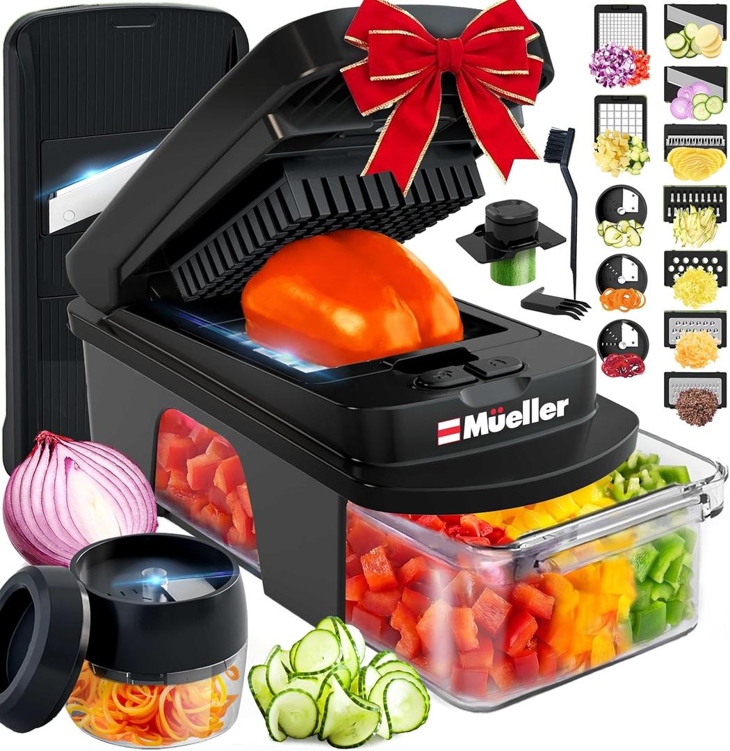 Mueller ULTIMATE 12 Blade Vegetable Chopper, Mandoline Slicer and Spiralizer, Dicer, Grater, Kitchen Essentials & Accessories, Black