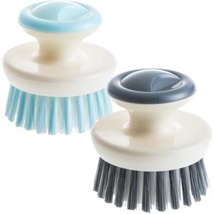Dish Scrub Brush,Ergonomic Grip Palm Brush,Kitchen Scrub Brushes for Cleaning, Dish Scrubber with Stiff Bristles for Sink, Pots, Pans2 Pack (Grey Blue)