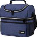 OPUX Lunch Box For Men Women, Insulated Large Lunch Bag Adult Work, Double Decker Lunchbox Meal Prep Dual Compartment Leakproof Lunch Cooler, Soft Lunch Pail Tote Boys Girls Kids School, Navy Blue 12L