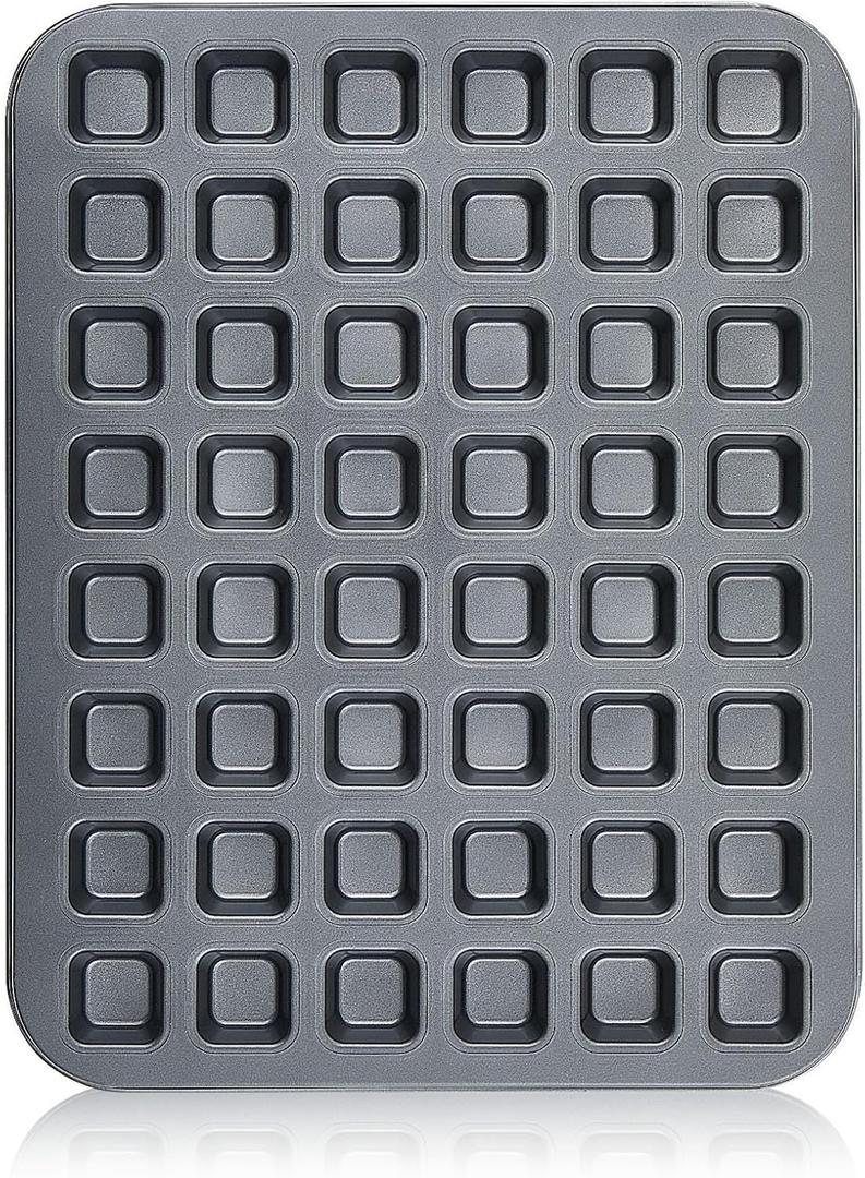 1 Pcs Mini Brownie Bites Pan with Dividers Small Baking Pans 48 Cavity Mini Square Muffin Pan Nonstick Heavy Duty Carbon Steel Cupcake Tool for Christmas Birthday Gift Wedding Party