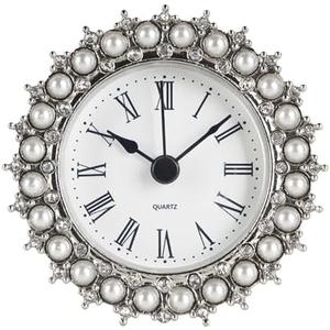 NIKKY HOME Small Table Clock with Faux Pearls Battery Operated for Living Room Decor Desk Shelf 3'', White