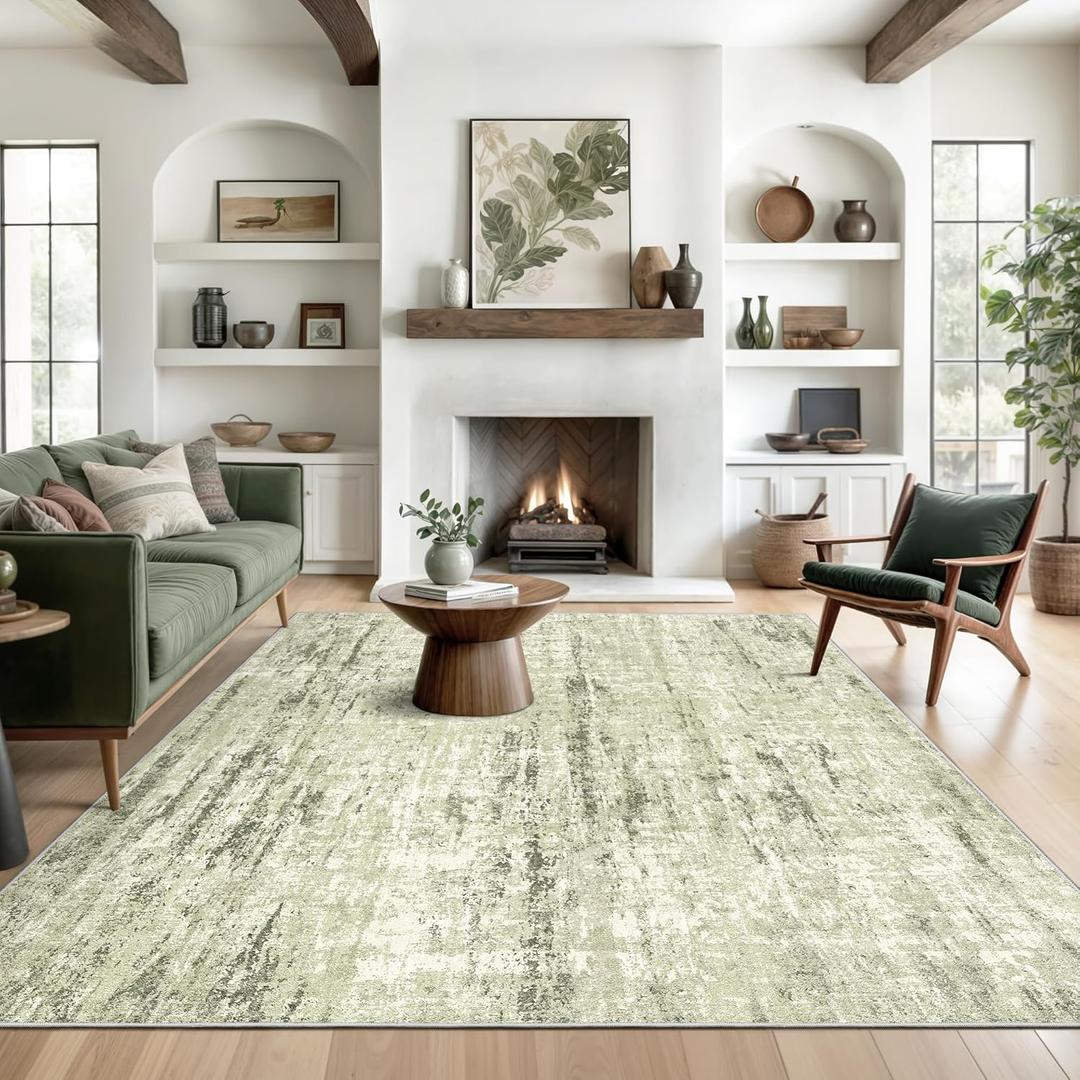 Valenrug Washable Rug 9x12 - Stain Resistant 9x12 Area Rugs for Living Room, Non Slip Backing Printed Rugs for Bedroom, Folable Machine Washable Area Rug(Green,9'x12')