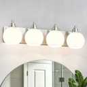 IZORRO Bathroom Light Fixtures, 4-Light Brushed Nickel Vanity Light, Modern Wall Sconces with Globe Milk White Glass Shade, Vanity Lighting Fixtures Over Mirror,E26 Bulb Socket