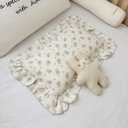 BuLuTu Muslin Cotton Kids Pillowcases for Girls Boys Shabby Chic Blue Floral Print Pillow Case Beige Toddler Pillowcases Standard Size Pillow Cover with Ruffles, 20"x26", 1 pc (Freesia)