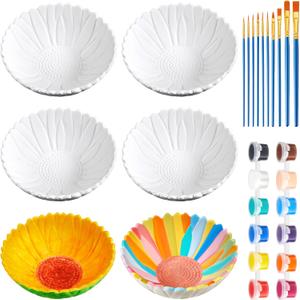 4 Set Paint Your Own Sunflower Bowl Keepsake DIY Ceramics to Paint Paintable Bowl Unpainted Bisque Painting for Adult Craft Projects