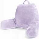 Sasttie Reading Pillow, Velvet Back Pillow for Bed Sitting Up, Adult Back-Rest Support Cushion with Arms for Sit Up on Couch, Sofa, and Floor, Dorm Essentials, Reading Accessories, Lavender