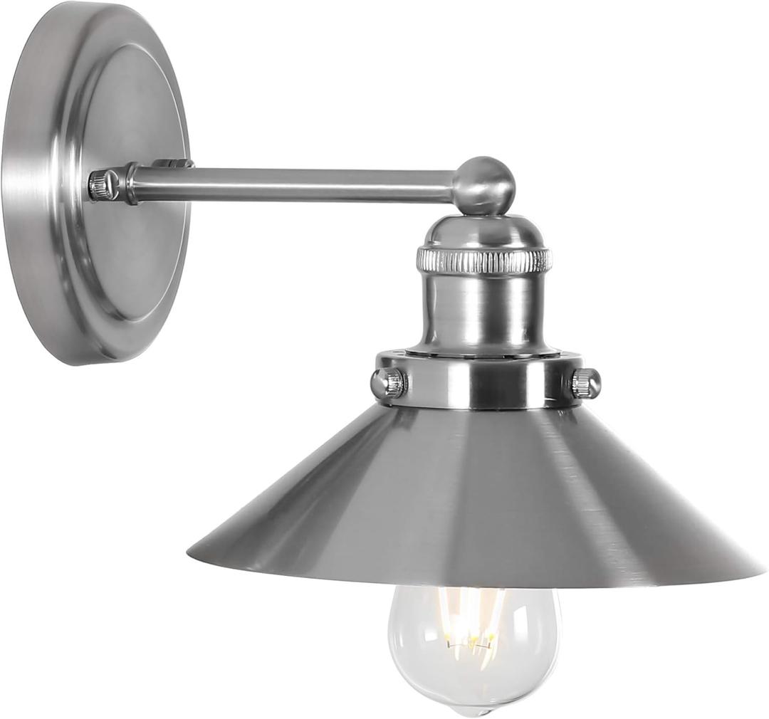 JONATHAN Y 7.8" Nickel 1-Light Industrial Farmhouse Metal Vanity Light Wall Sconce, Metal Shade for Bathroom Mirror, Kitchen, Entryway, LED Bulb Included (JYL7426B)