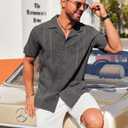 COOFANDY Guayabera Shirts for Men Cuban Short Sleeve Button Down Summer Shirts Linen Shirts (Gray, L)