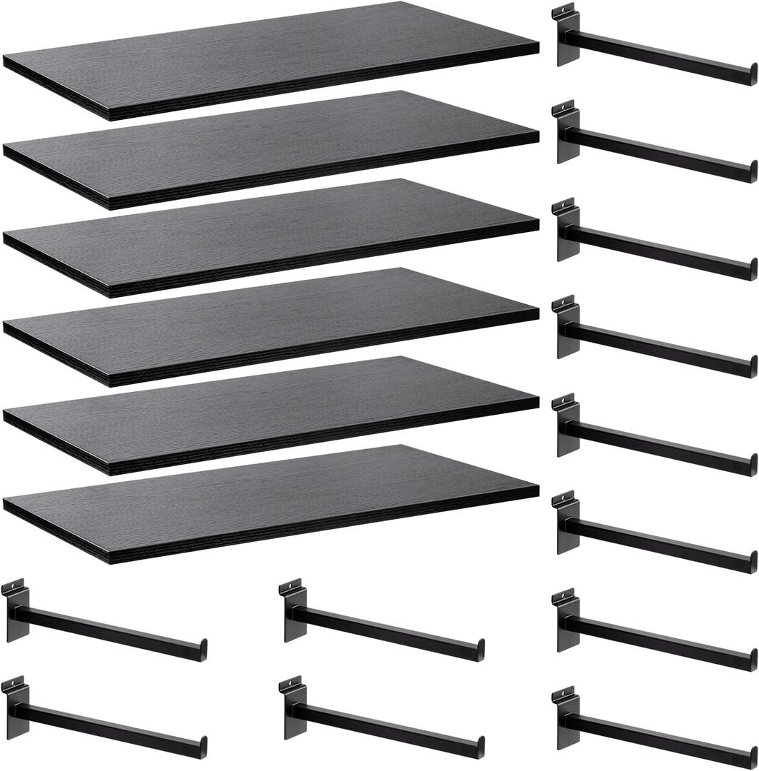 Wood Slatwall Shelves, Slat Wall Shelf Slatwall Acccessory for Garage, Home Improvement, Retail Display (6, 24''x12'')