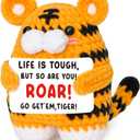 Christmas Birthday Gifts for Men Him, Mini Funny Handmade Crochet Tiger for Friends Coworkers Bosses Brother Perfect for Encouraging Christmas Stocking Stuffer Gifts for Men Emotional Cheer Up Support