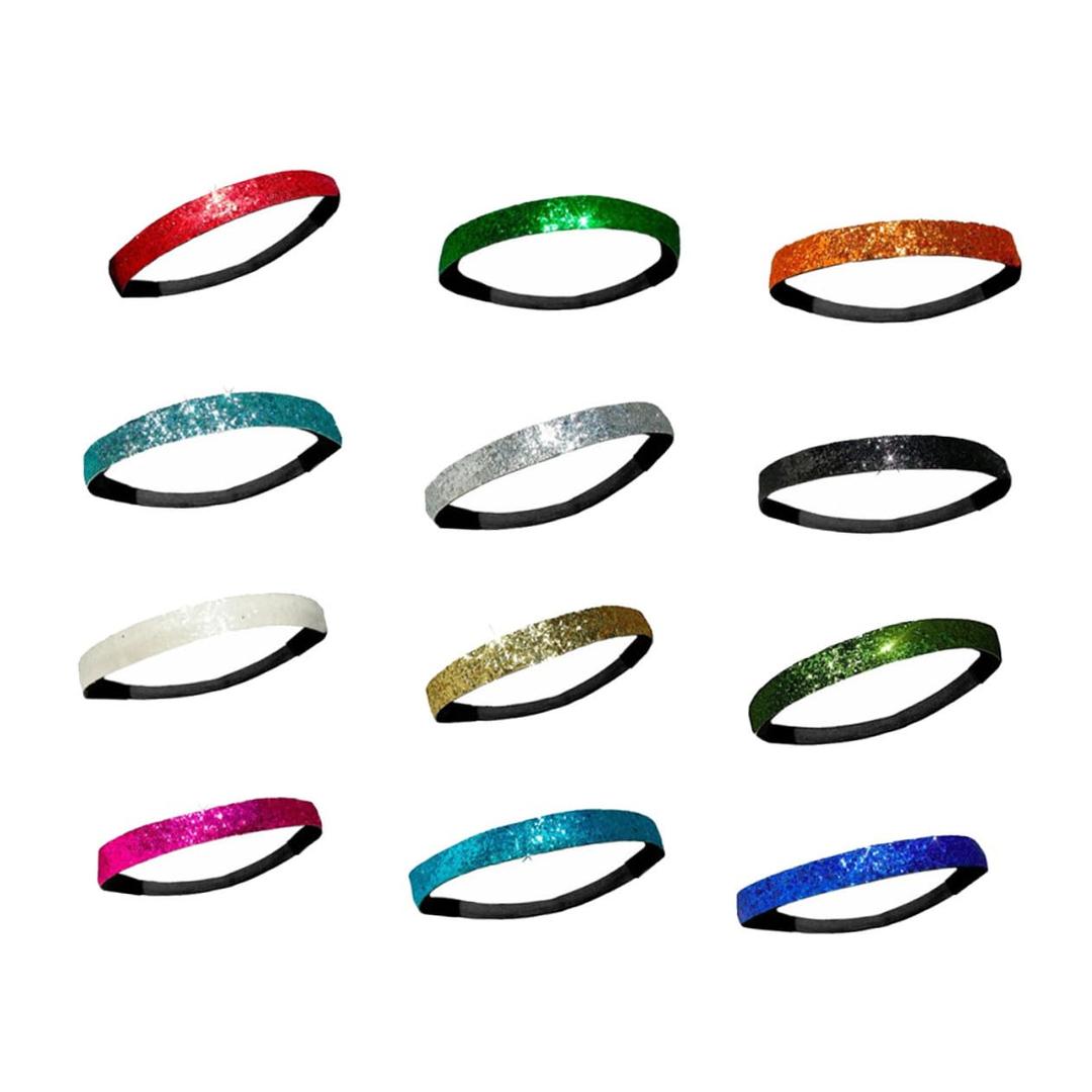 12pcs Glitter Elastic Hair Bands for Women Candy Color Sports Headbands Non-slip Sparkly Hair Wraps for Workout Spa Party Outdoor Activities Random Colors Random Color