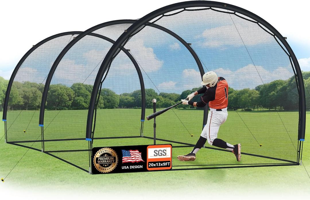 ORIENGEAR Baseball Batting Cage 13/20/30ft for Backyard, Baseball Training Equipment Netting Cages, Golf Softball Baseball Nets for Batting with Frame and Net, Hitting and Pitching Practice