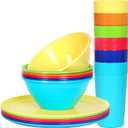 Youngever 18 Piece Plastic Kitchen Dinnerware Set, Plates, Dishes, Bowls, Cups, Service for 6 (Rainbow Colors)