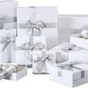 Tenceur 10 Pcs Gift Boxes with Lids Heavy Duty Nested Assorted Sizes Cardboard Gift Boxes for Presents with Ribbon for Xmas Holiday Present(White,5 Size)