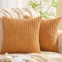 GAWAMAY Decorative Throw Pillow Covers 24x24 Inch Set of 2 for Living Room Couch Bed Sofa, Farmhouse Square Cushion Cover Soft Striped Corduroy Pillow Cases Boho Accent Home Decor (60x60cm) Dark Green