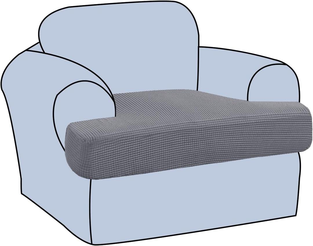 H.VERSAILTEX Stretch T Cushion Chair Sofa Slipcover T Cushion Covers for Living Room Armchair Couch Cover T Cushion Slipcover Seat Cover with Elastic Bands Thicker Jacquard Fabric, Dove