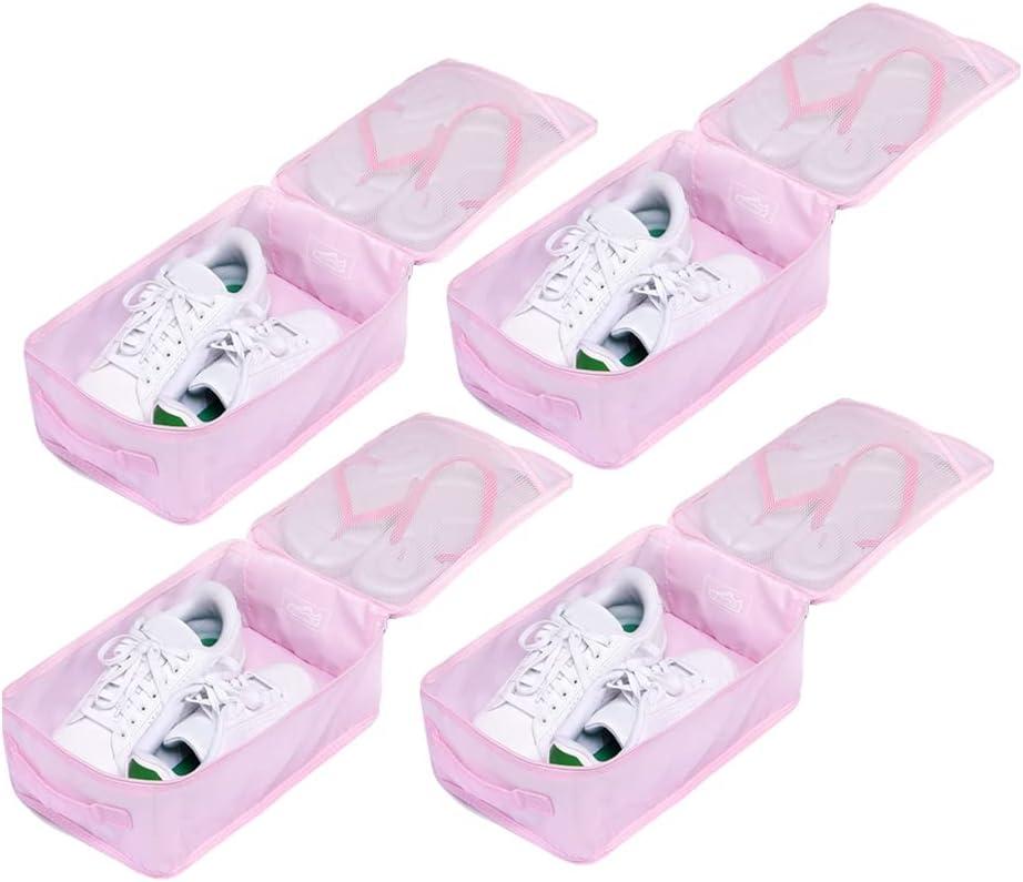 Travel Shoe Bags, Foldable Waterproof Shoe Pouches Organizer-Double Layer (4 Pink Shoe Bags)