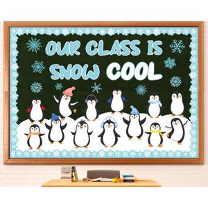 Winter Bulletin Board Decoration Set Winter Holiday Classroom Decorations Penguin Paper Cutouts Blackboard Border Christmas Bulletin Board for Xmas Holiday School Wall Door Decoration