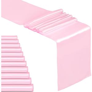 12 Pack Baby Pink Satin Table Runner 12 x 108 Inches Long | Bright, Smooth and Silky Table Decor for Birthday Party Wedding Banquet Decorations - Baby Pink