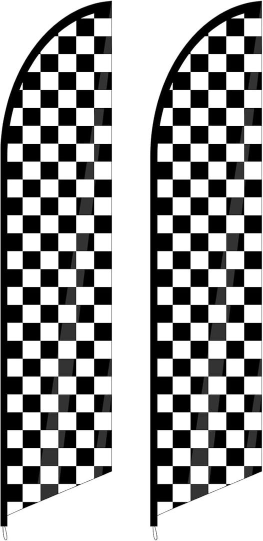 2 Pcs Black and White Checkered Feather Flag Checkered Swooped Racing Flags Windless Full Sleeve Banner Finish Line Sign for Races Events Party Supplies(No flagpole)
