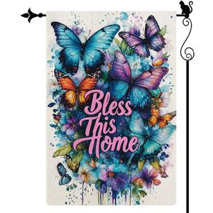 "Bless This Home" Butterfly Garden Flag 12.5x18 Inches - Vibrant Multicolor Decor for Outdoor Welcome Yard Sign